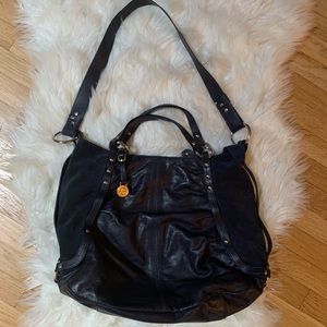 Francesco Biasia leather navy shoulder purse